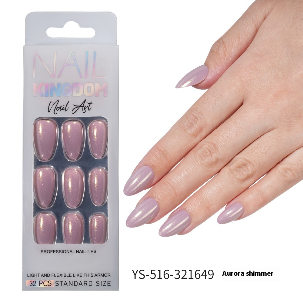 Press on nails Advanced Aurora Fine Flash Almond Short Nail Film Removable Fake Nail Prefabricated Solid Color Nail Art Wholesale
