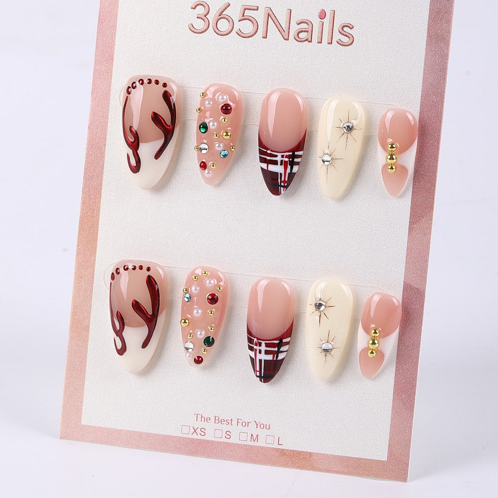 365Nails Nude Plaid & Gems Holiday Stiletto Set