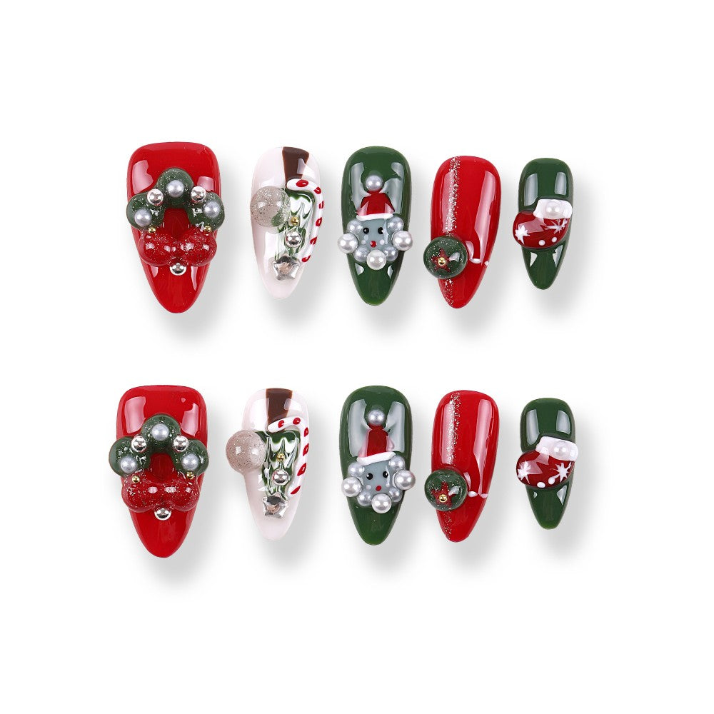 365Nails Wreath & Candy Cane Festive Almond Set