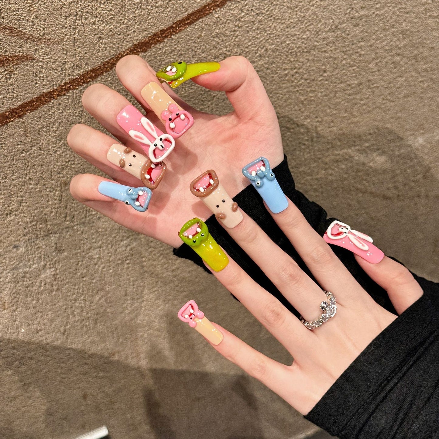 Frog frog duck bill fun cartoon ugly cute big mouth nail art finished product press-on nails removable pure handmade | 365nails