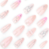 3D Bow Love Nail Art Fake Nails Pink Valentine's Day French Wearing Nail Film Short Almond Wearing Nail|365nails