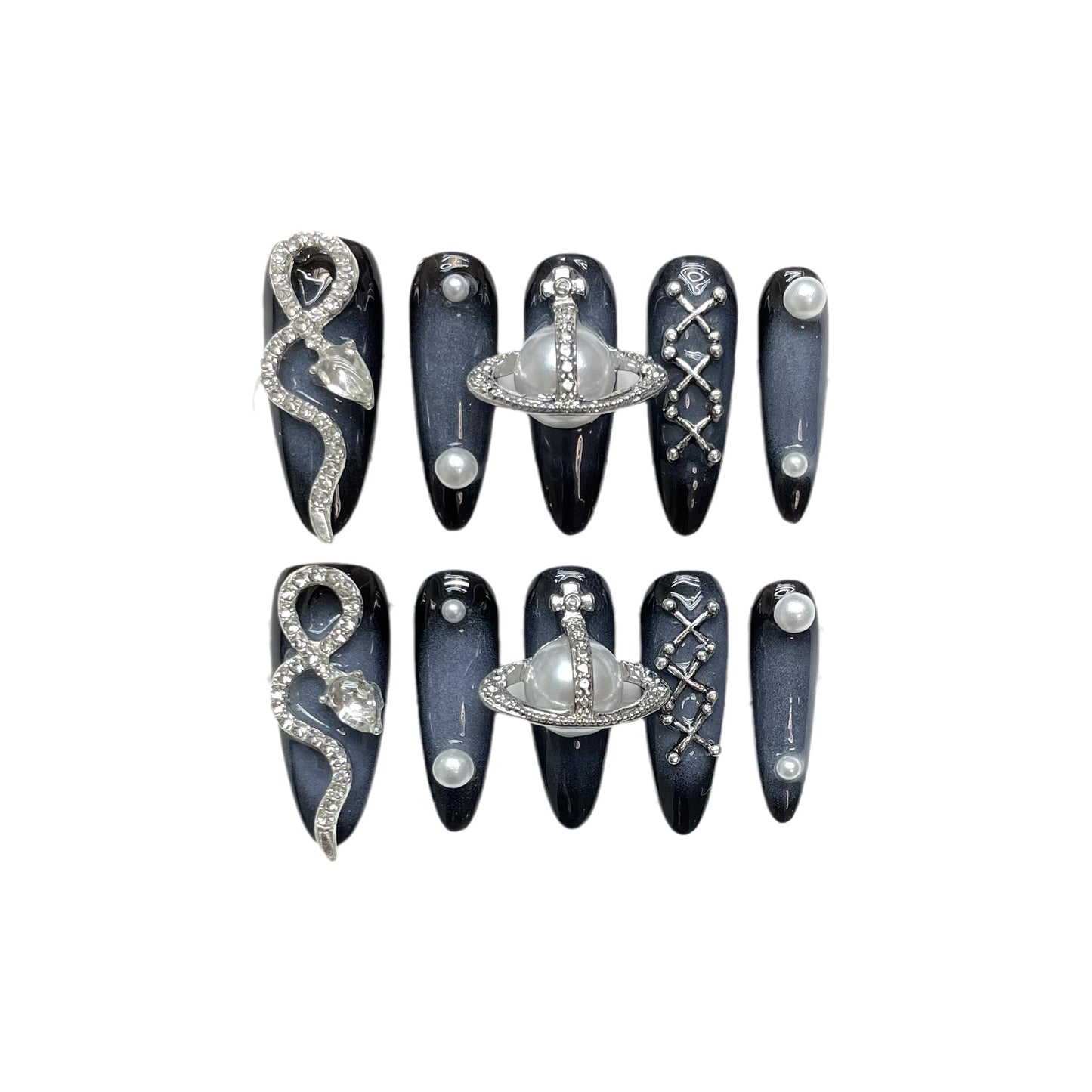 Handmade Wear Jiaxi Empress Dowager Snake Metal Spice Girl Long Nail Art Cyberpunk | 365nails