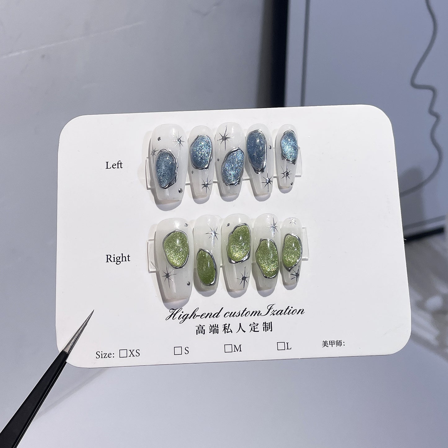 Handmade press-on nails light luxury high-grade spar cat eye flash contrasting color mandarin duck sticker|365nails