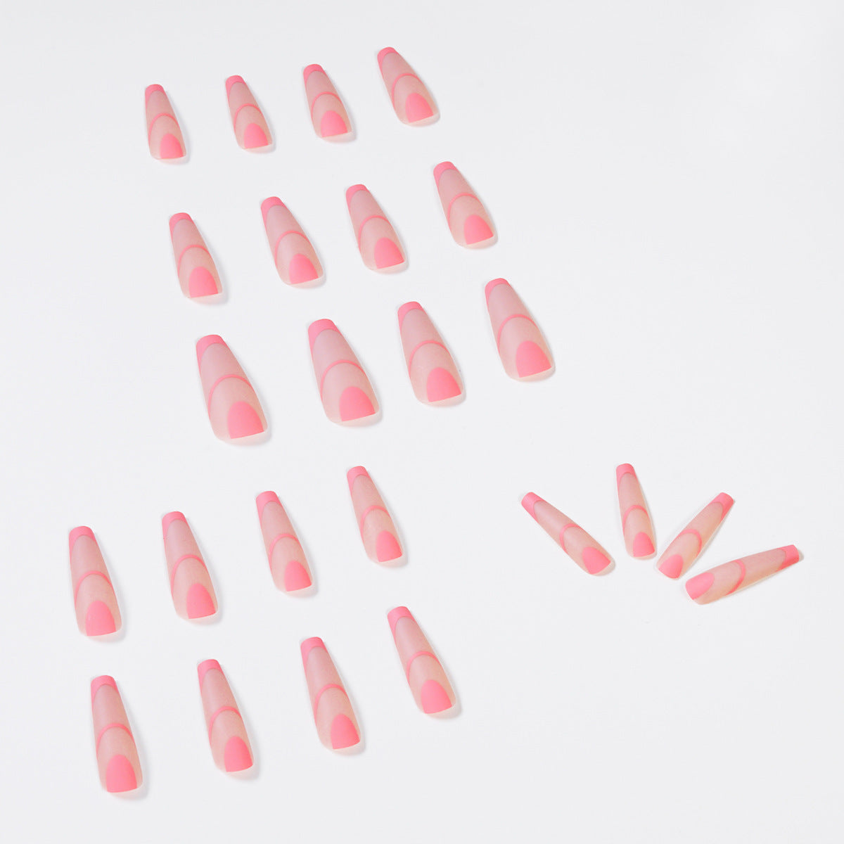 Unhas postiças longas com acabamento em francês rosa fosco, remendo removível para unhas | 365 unhas