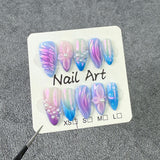 Three-dimensional engraving relief aurora nail ice transparent blush pearl nail art sweet cool hot girl press-on nails pure handmade|365nails