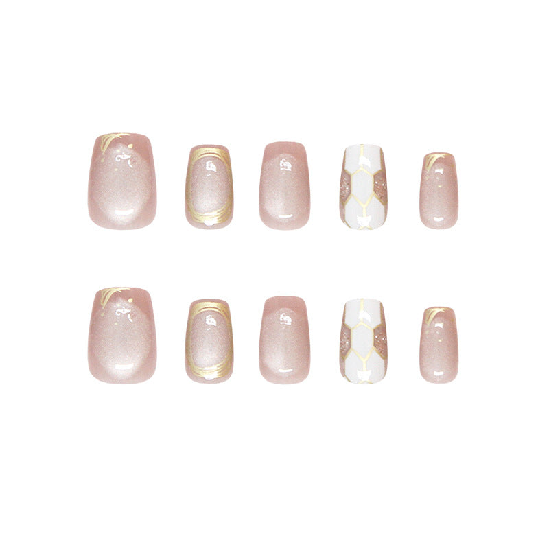Nail Tips prefabricated nail, gold line press on nails, light pink, sweet cat eye removable nail piece, short nail |365nails