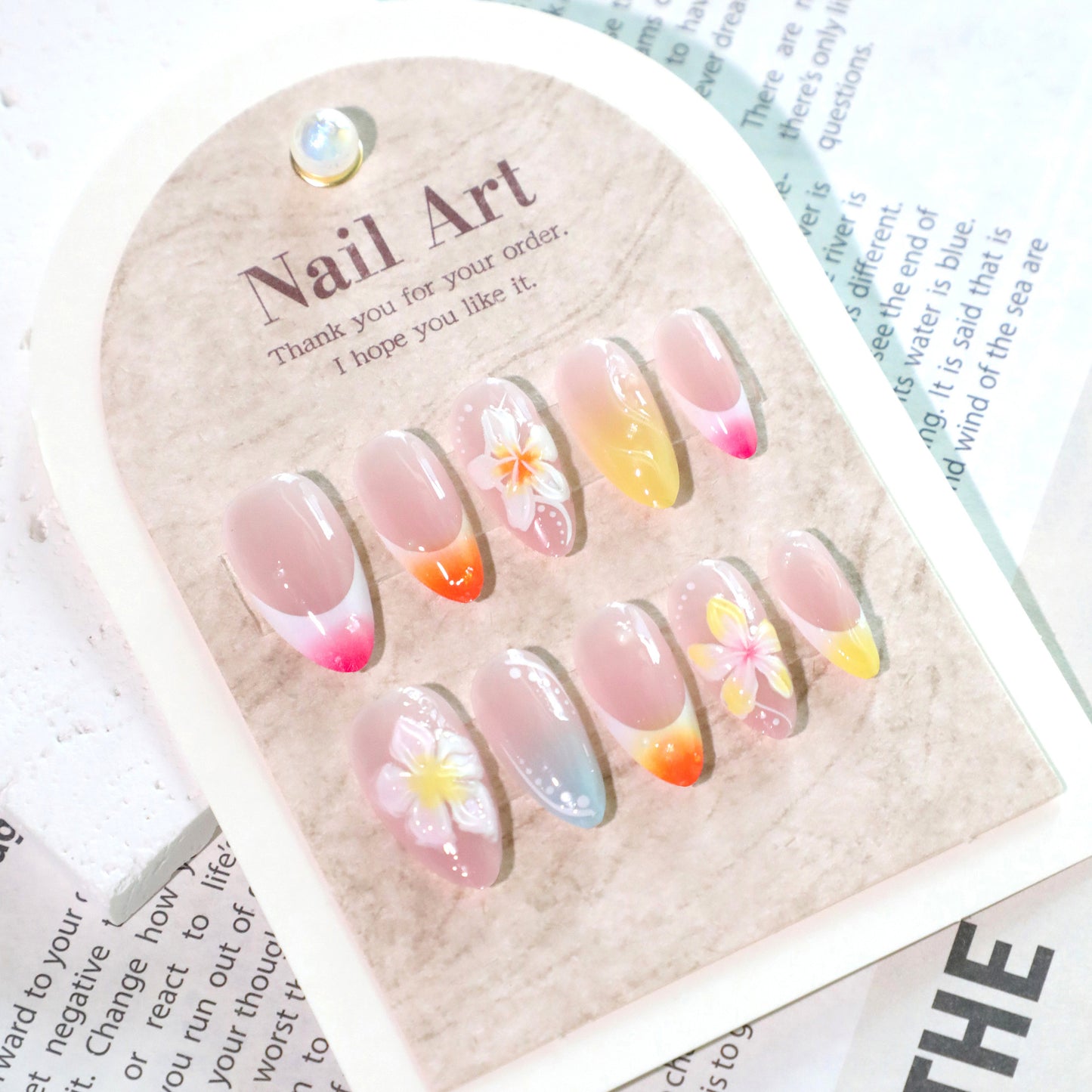 fashion color 3D flower manicure French fresh short press on nails|365nails