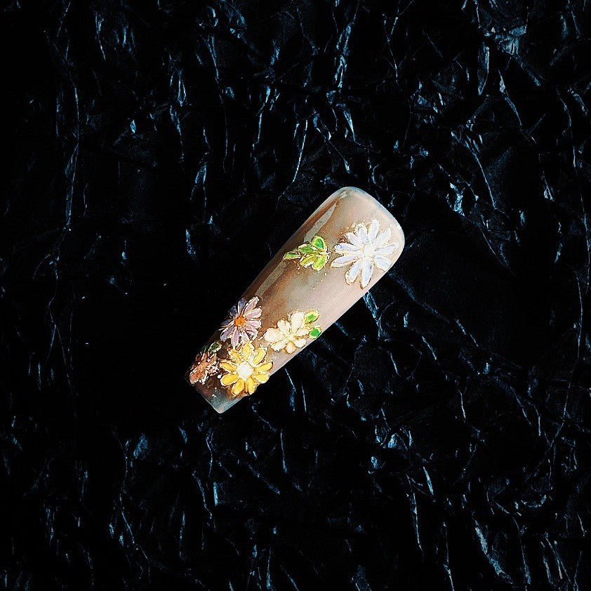 Title Blushing Sakura Glow | Pink-Gold Floral Art Series Press-On Nails