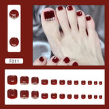Unhas falsas cor vinho, unhas dos pés, cor sólida, removíveis, unhas postiças, unhas dos pés de pressão, diamante, 24 peças|365 unhas