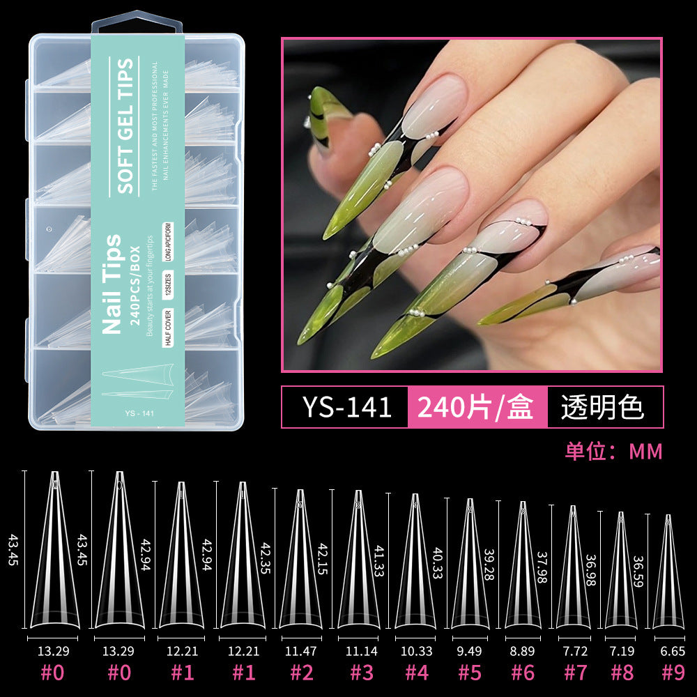 Nail Tips semi-full sticker, light sticker, extended water pipe nail 240 pieces XXXL thin dog transparent manicure patch fake nail