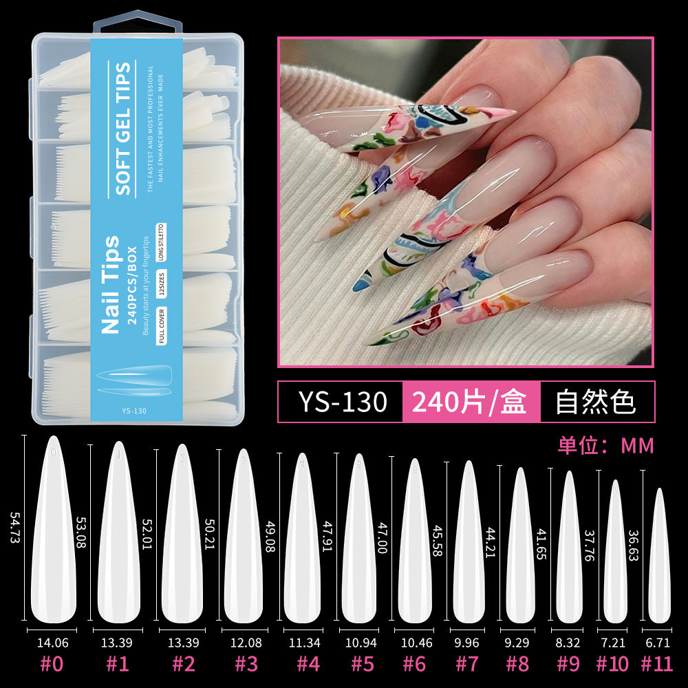 Nail Tips semi-full sticker, light sticker, extended water pipe nail 240 pieces XXXL thin dog transparent manicure patch fake nail