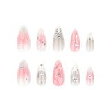 24 pieces 3D bow manicure three-dimensional handmade magic mirror powder wearing nail French love blush fake nail nail piece