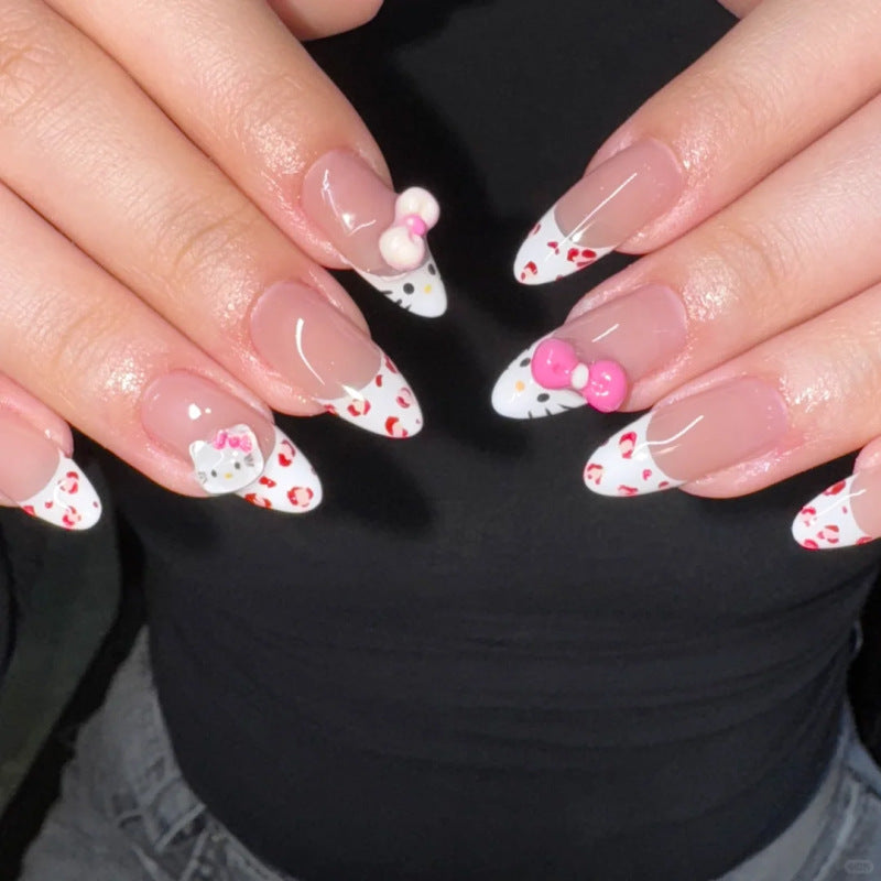 French leopard print Japanese style sweet short almond press-on nails