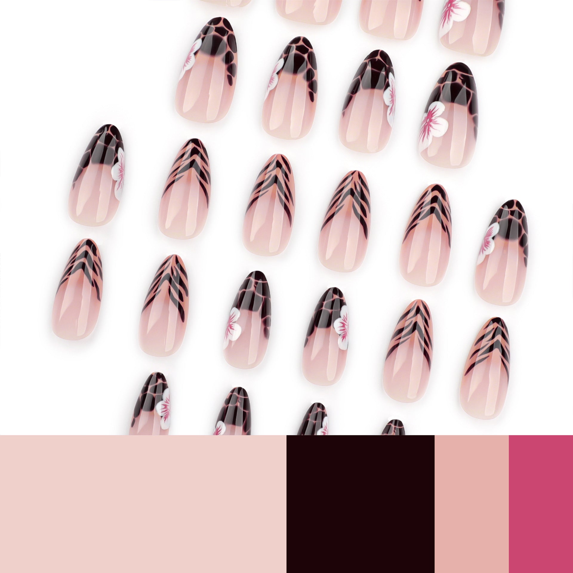 French leopard print wearing nail, European and American cross-border manicure, fake nail, short flower repeatable nail, finished product wholesale