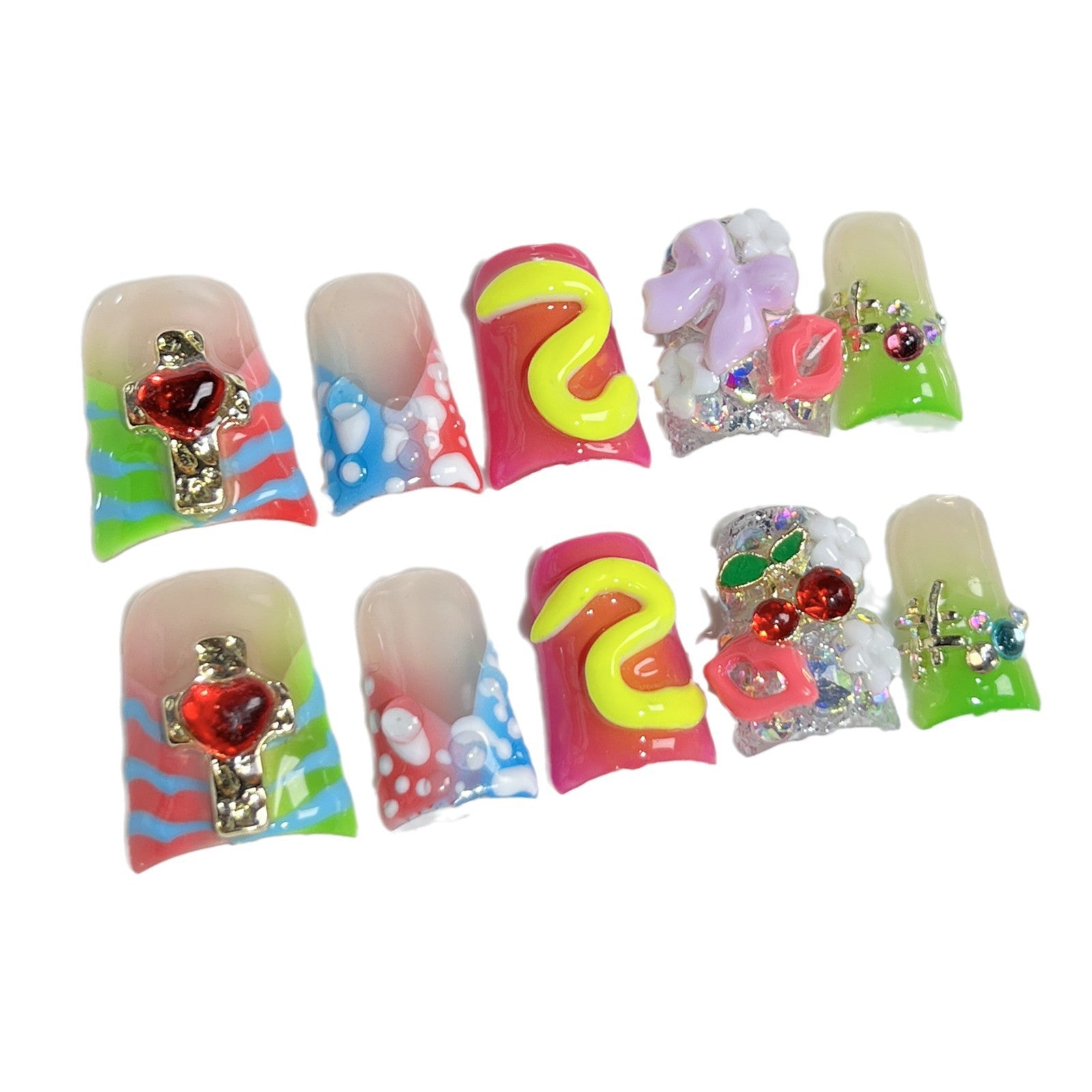 Handmade Press-on Nails Ice Transparent French Embossed Nail Patch Sweet Cool Spice Girl  Duckbill Shape Nail Wholesale|365nails