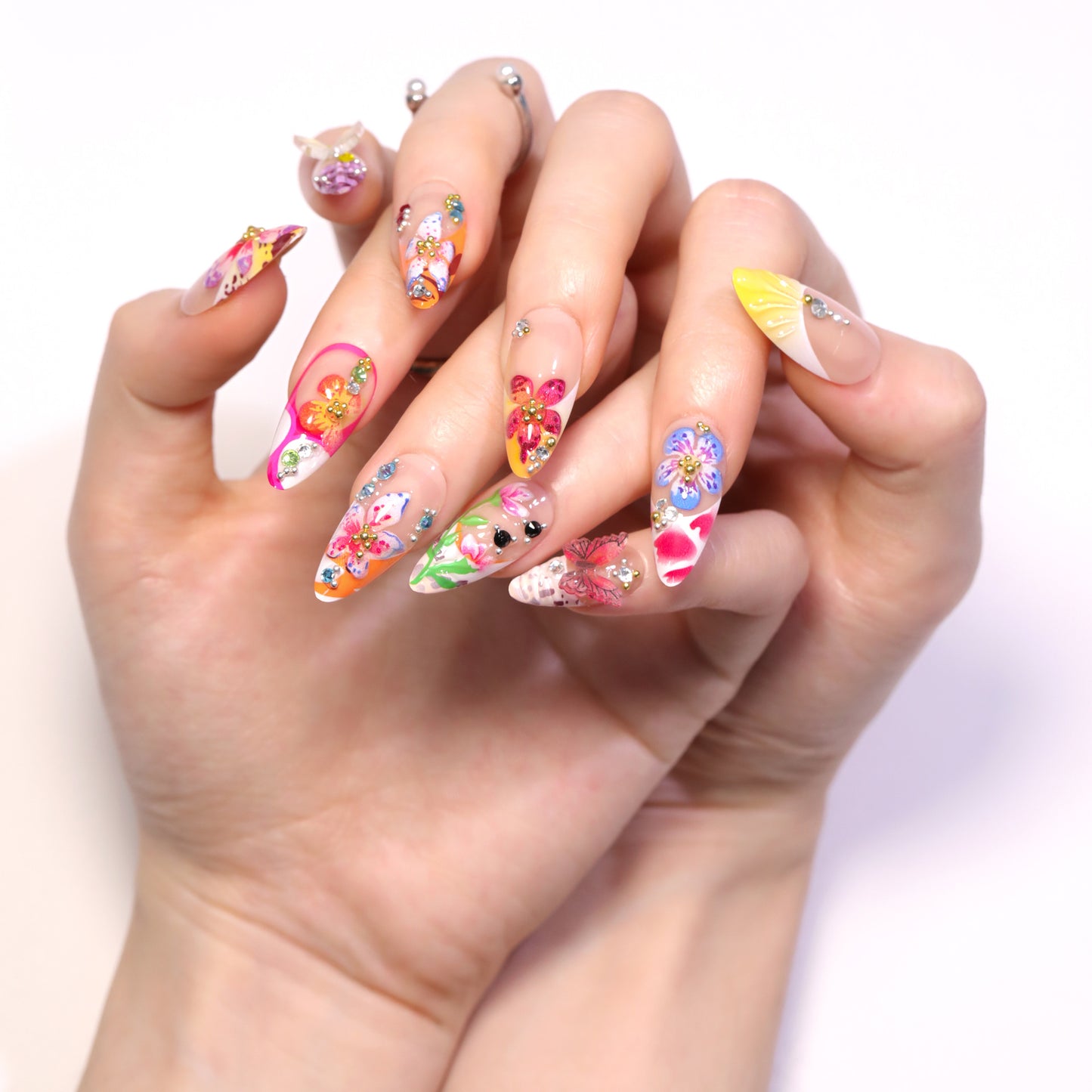 Tropical flower 3D three-dimensional point drill butterfly French nail piece hot-selling color fake nail manicure|365nails