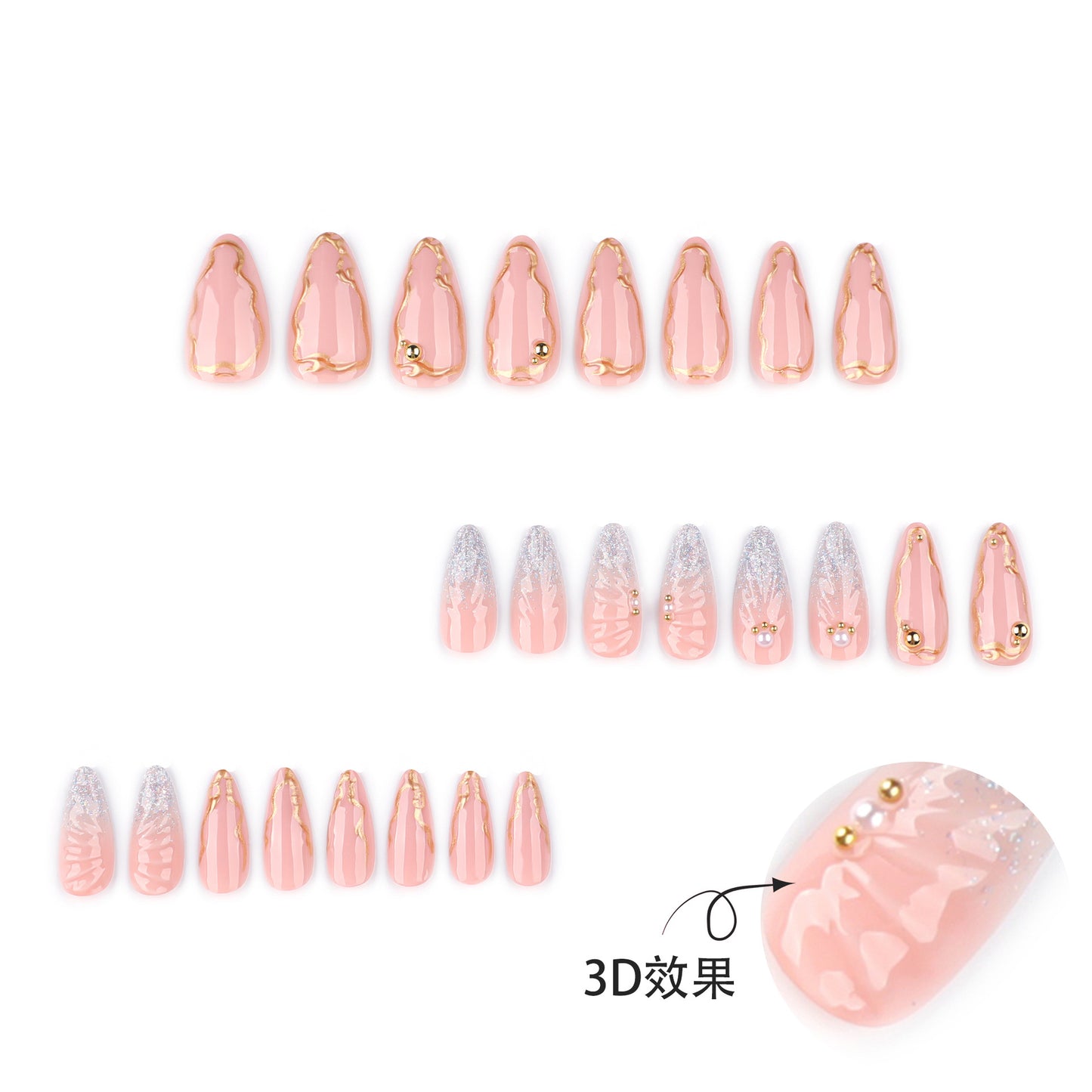 hot-selling water drop almond nail art fake nail 3D hot-selling False Nail |365nails