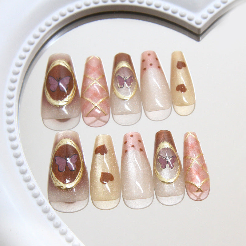Nail Tips prefabricated nail three-dimensional plaid butterfly love cat eye French polka dot versatile ballet nail piece |365nails