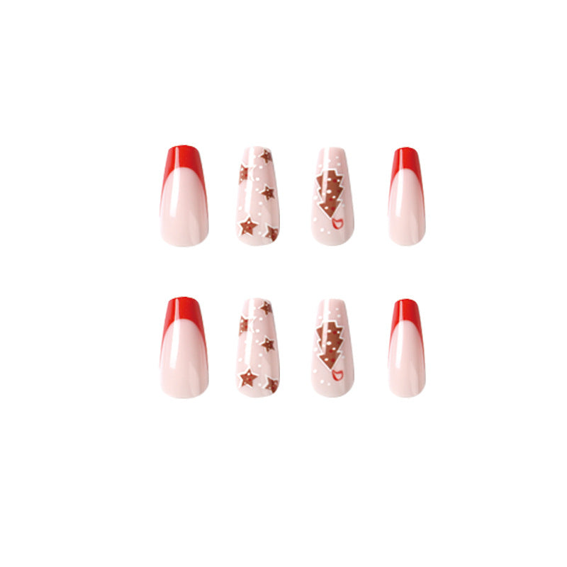 nails Art Press on nails Wholesale Simple Red Edge French Christmas Tree Stars Fake nails Sheets Wholesale nails Sheets|365nails