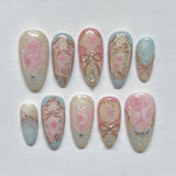 Monet style  hot-selling press on nails love flower wearing fake nail manicure short almond nail piece|365nails