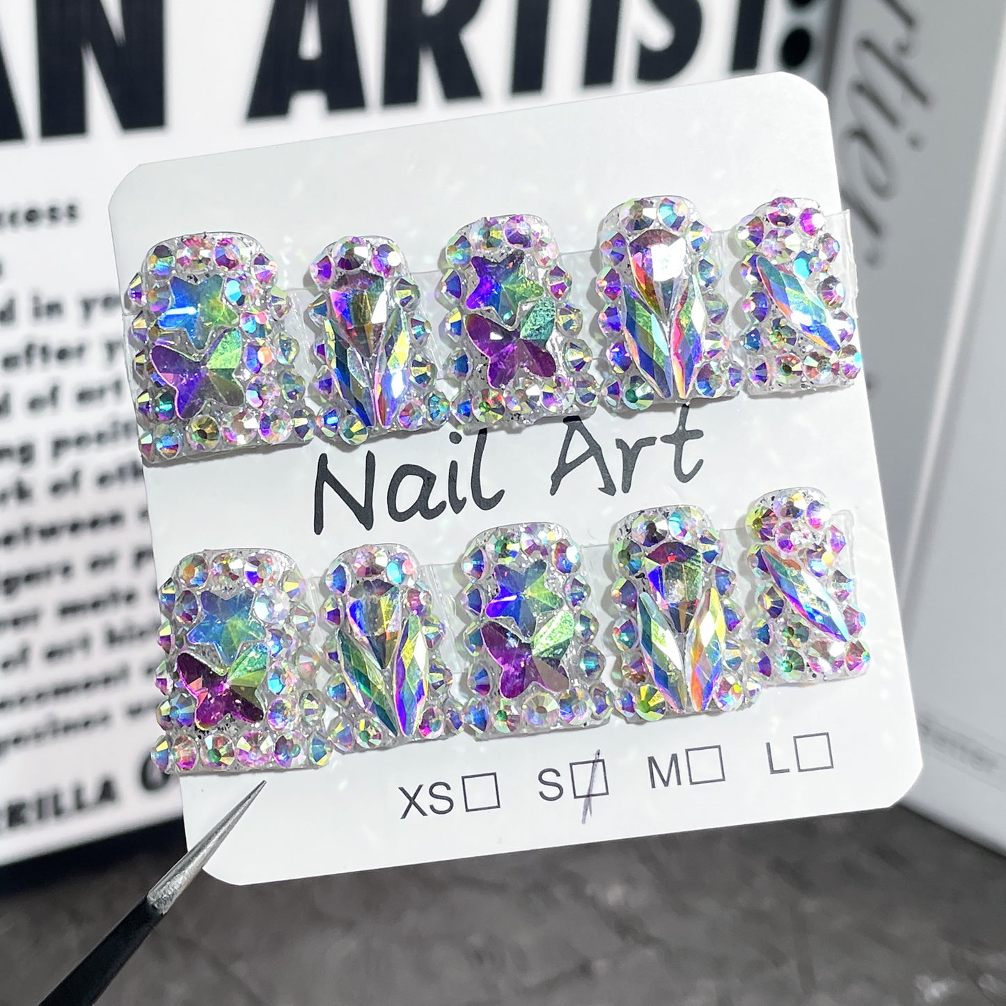 Duckbill Shape nail bursts full of diamonds, sweet and cool babes, Handmade press on nails, wearable fake nail wholesale|365nails