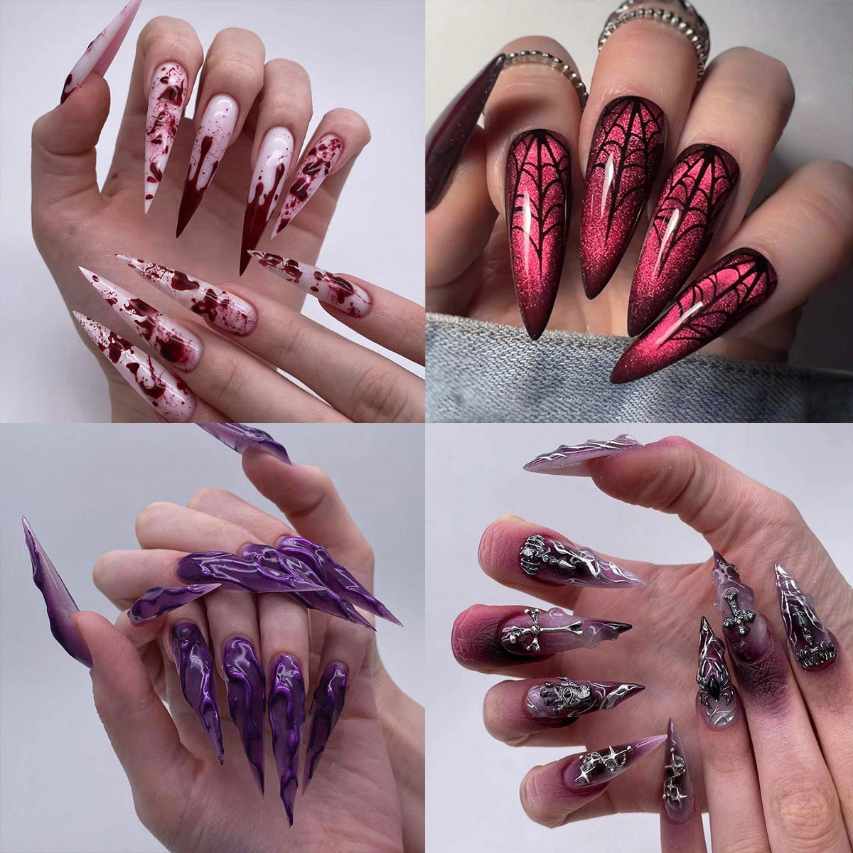 Uñas postizas 3D con diseño de araña y murciélago para Halloween, venta al por mayor | 365nails
