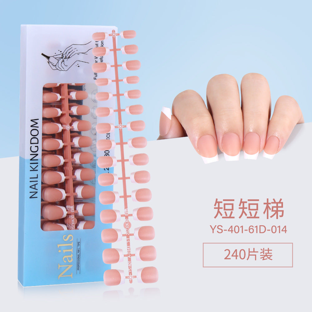 Nail Tips New French press on nails 240 pieces boxed fake nail manicure work in progress matte full sticker French nail piece
