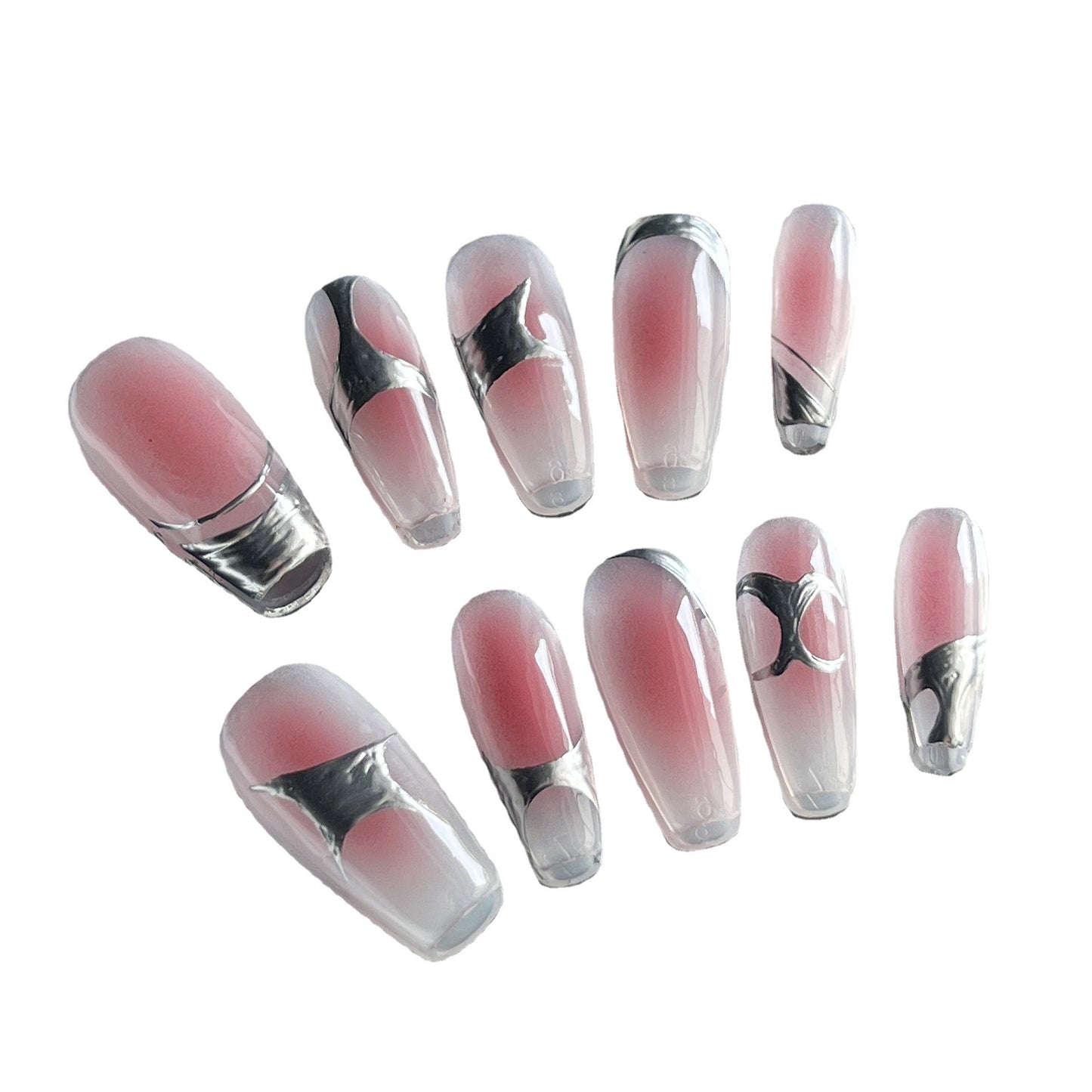 Unhas postiças artesanais blush metal médio e longo branco unhas de celebridades da internet finalizadas unhas postiças remendo de unha postiça|365nails