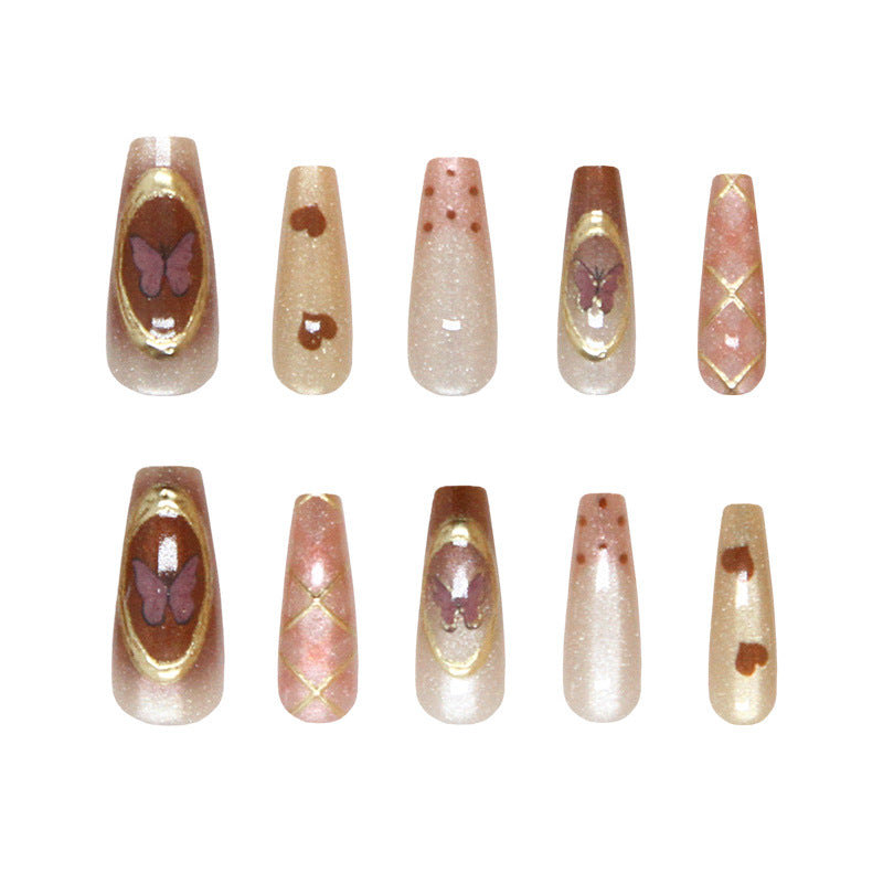 Nail Tips prefabricated nail three-dimensional plaid butterfly love cat eye French polka dot versatile ballet nail piece |365nails
