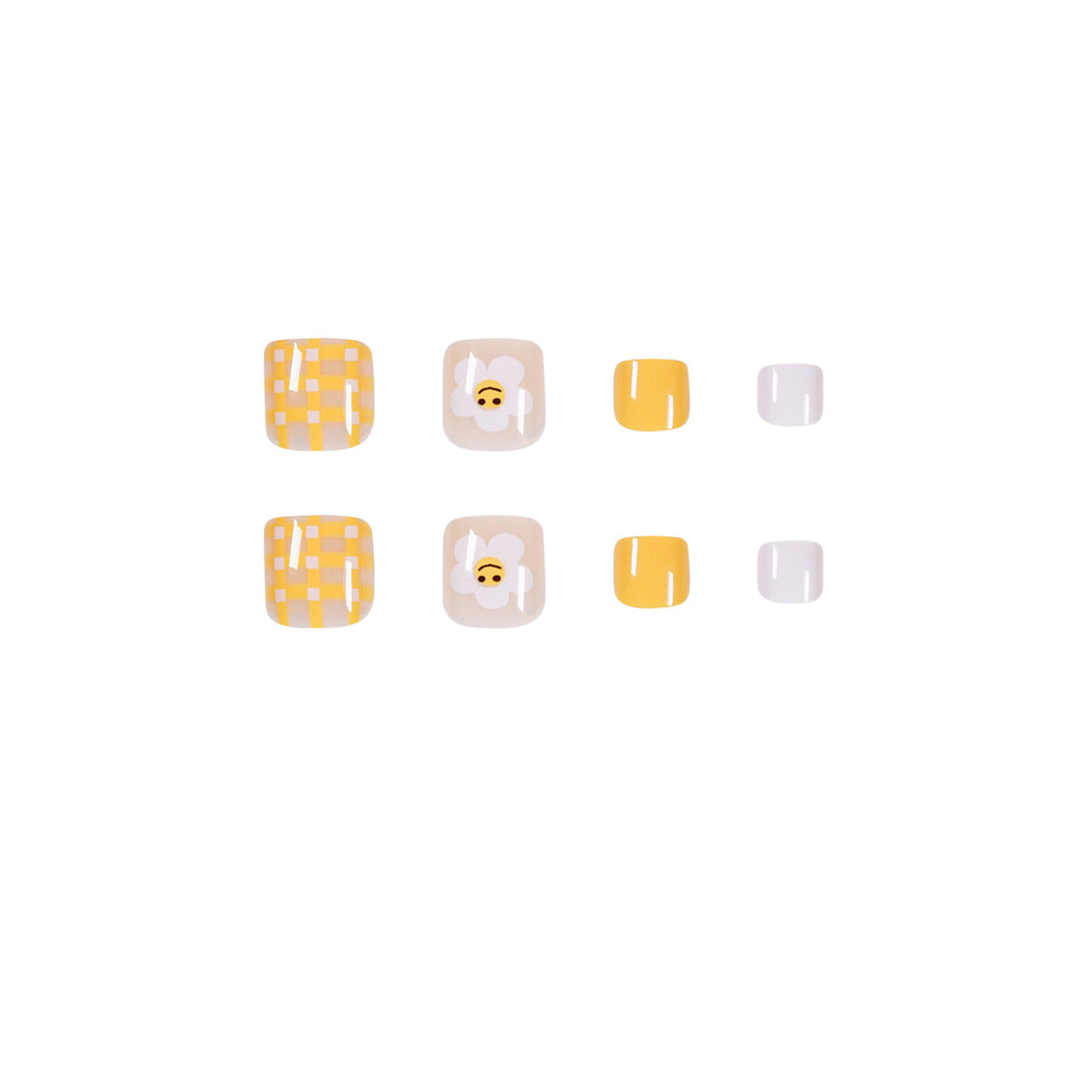 Summer fresh flower yellow plaid foot nail wear nail art finished fake nail nail nail patch removable nail piece|365nails