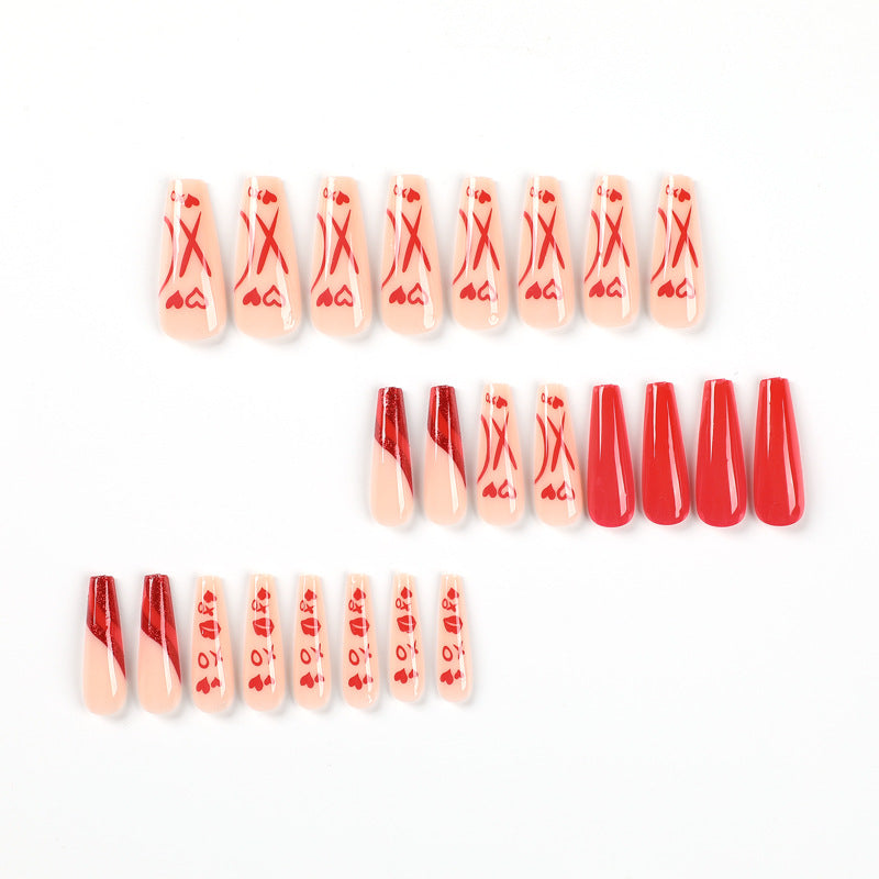 Wear nail pads wholesale Valentine's Day hypotenuse red French love lip print red wear nail manicure wear nail|365nails