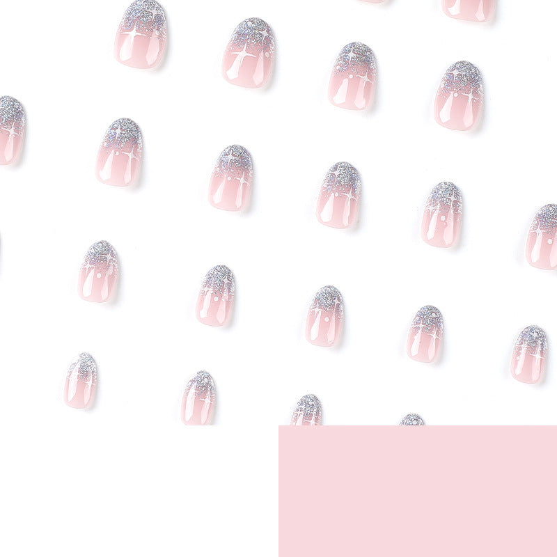 Sweet and cool silver glitter French sticker white starry short nail|365nails