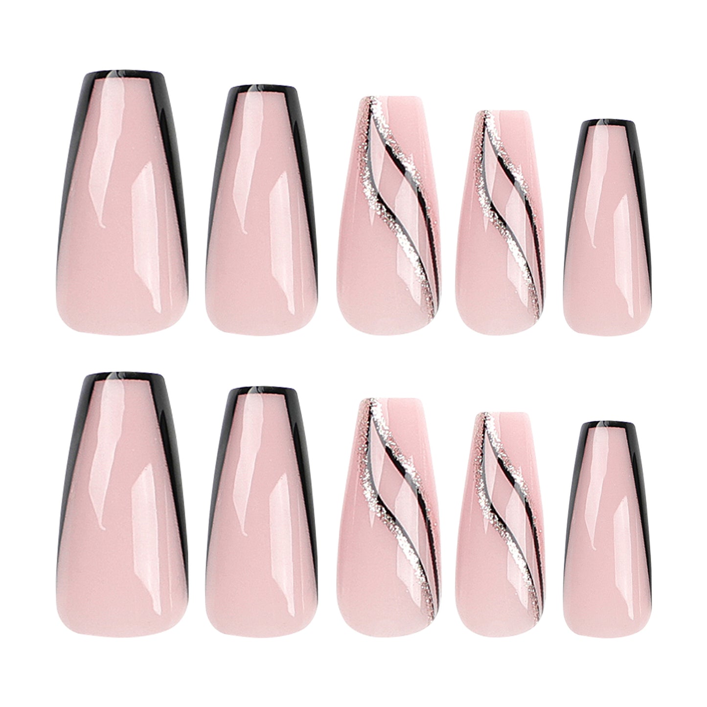 Factory hot-selling simple French black edge press-on nails gold glitter line ins manicure piece short T fake nail piece|365nails