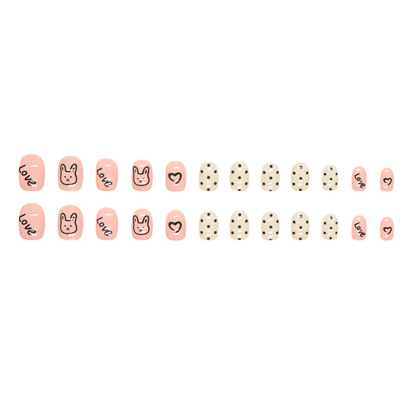 Short pink cute rabbit stick figure manicure love childlike sweet kids nails|365nails