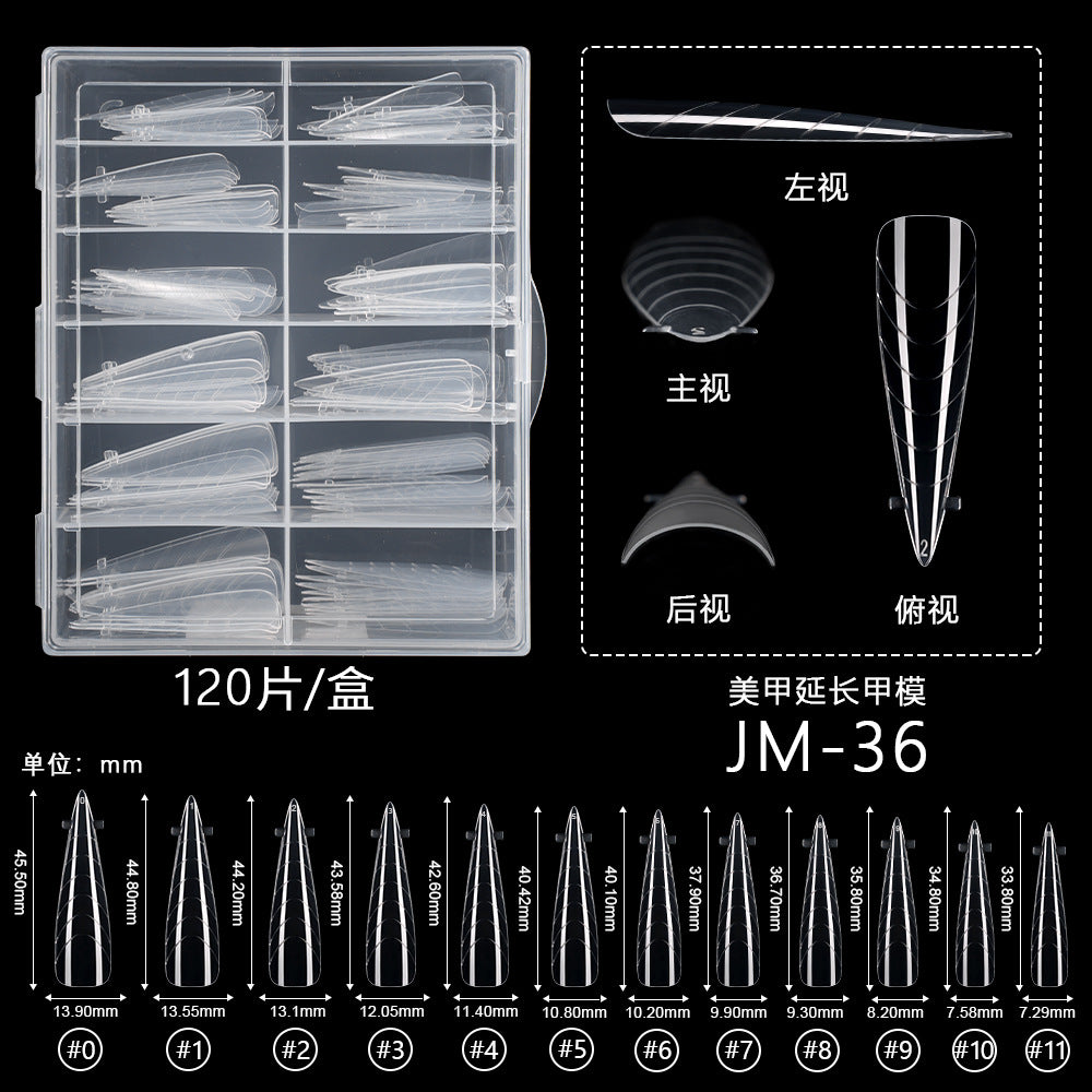 Nail Tips 120 transparent crystal nail molds, boxed with graduated crystal extension nail molds, rapid phototherapy extension nail molds