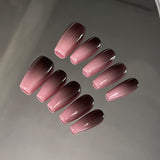 Unhas postiças artesanais puras com pó preto simples, mudança gradual, adesivo para unhas médias e longas, atacado|365nails