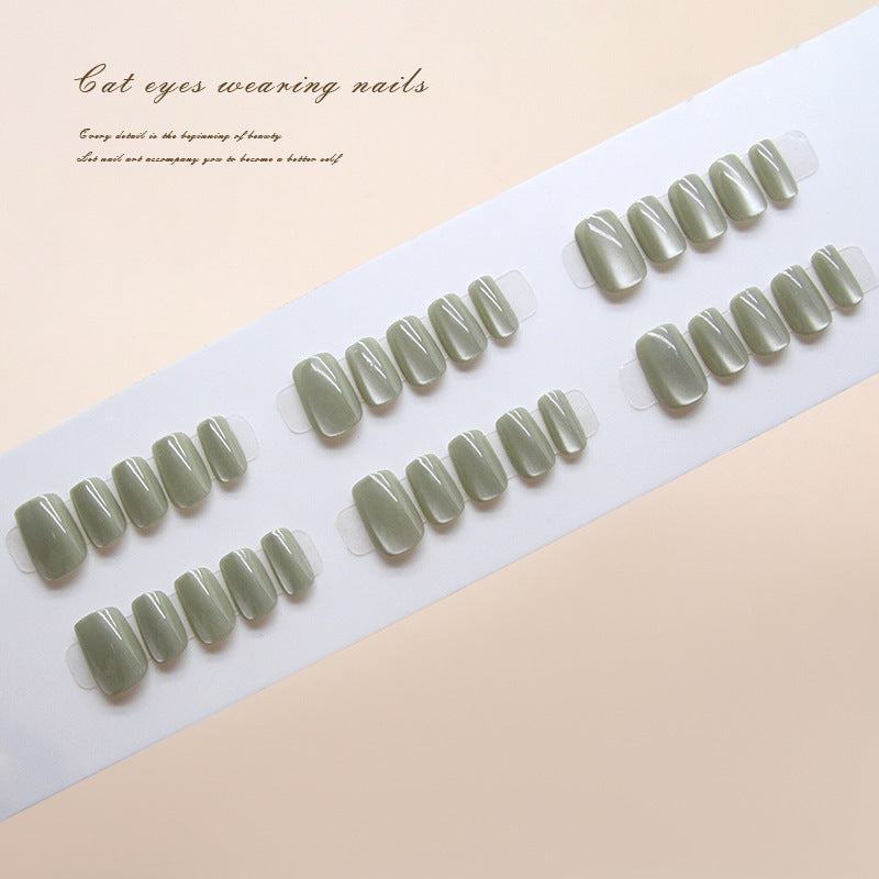 Nail Tips prefabricated nail, simple, clean, green cat eye, solid color temperament, fashionable girl, white press on nails 30 pieces|365nails