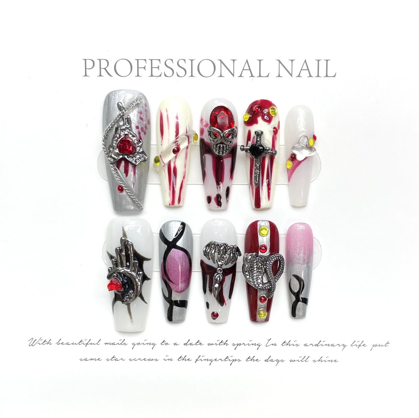 Luxury blood spirit, dark skull, elf, blood sacrifice, three-dimensional spider, bloody Halloween manicure removable | 365nails