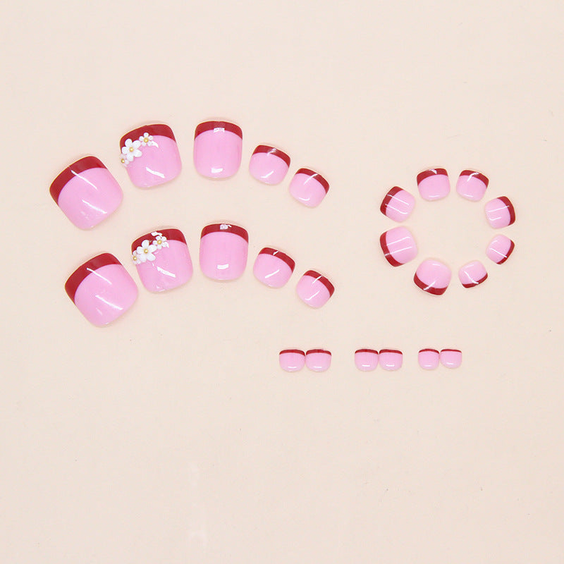 Xia Jing Fresh White Small Daisy French White Versátil Unhas dos Pés Removíveis 24 Peças | 365 Unhas