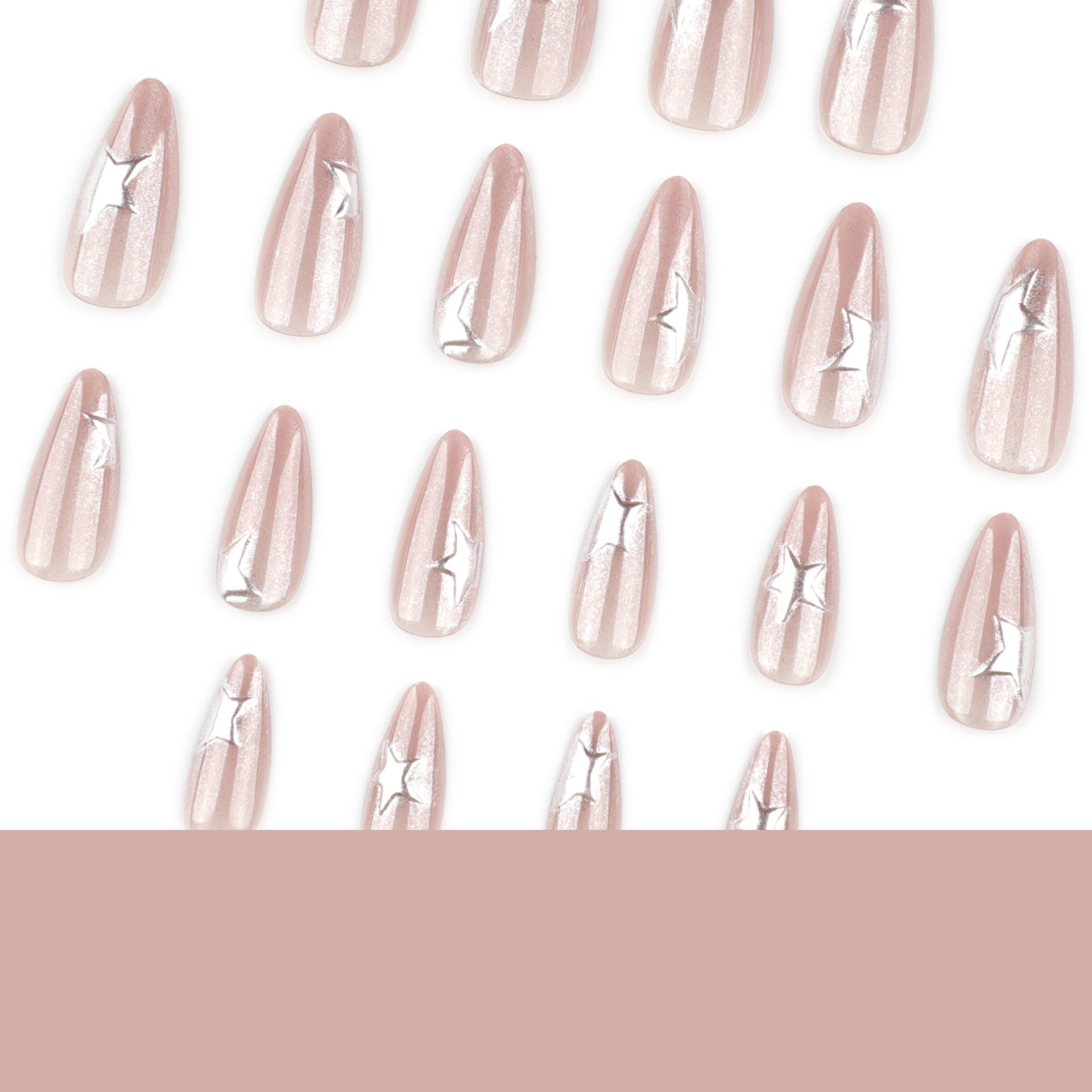 Flash Cat's Eye Short Almond 3D Stereo Silver Star press-on nails