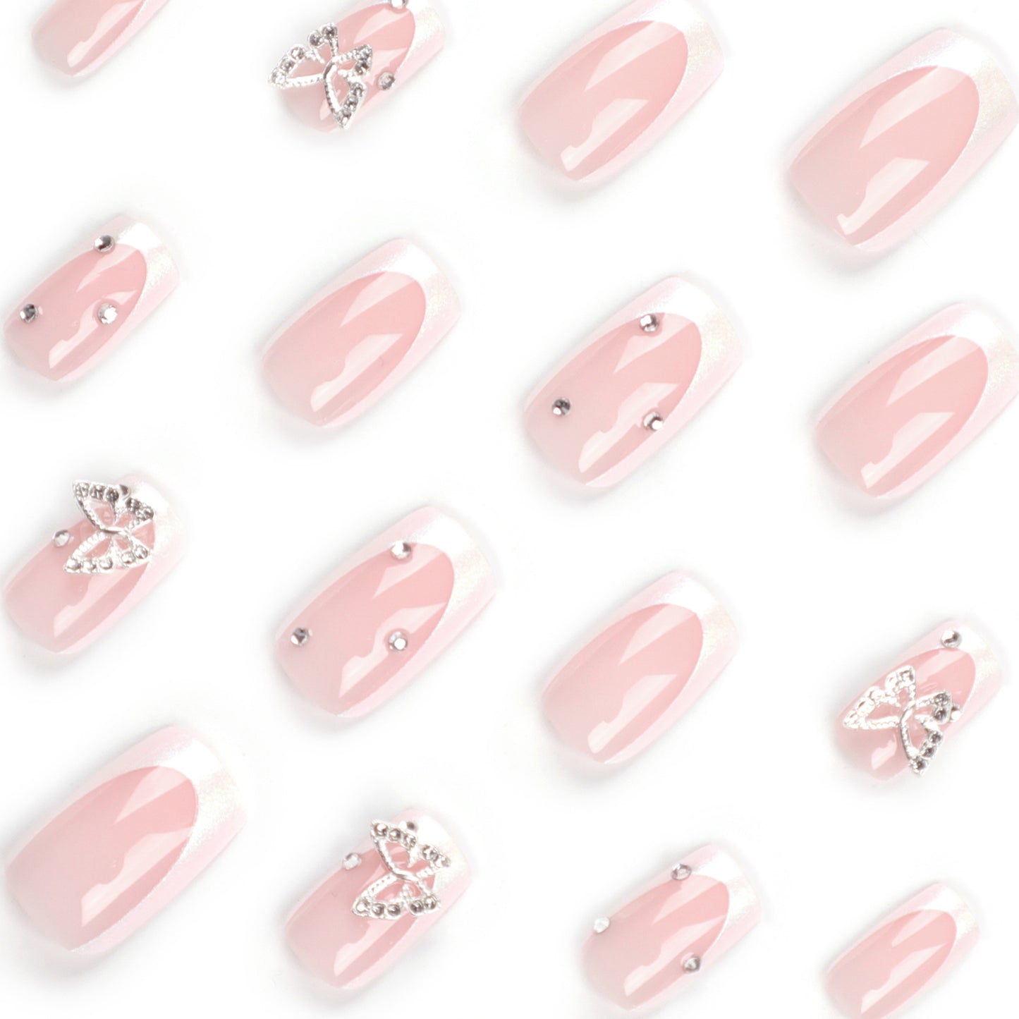 French white edge manicure piece Pure desire butterfly flash diamond Rectangular nail |365nails