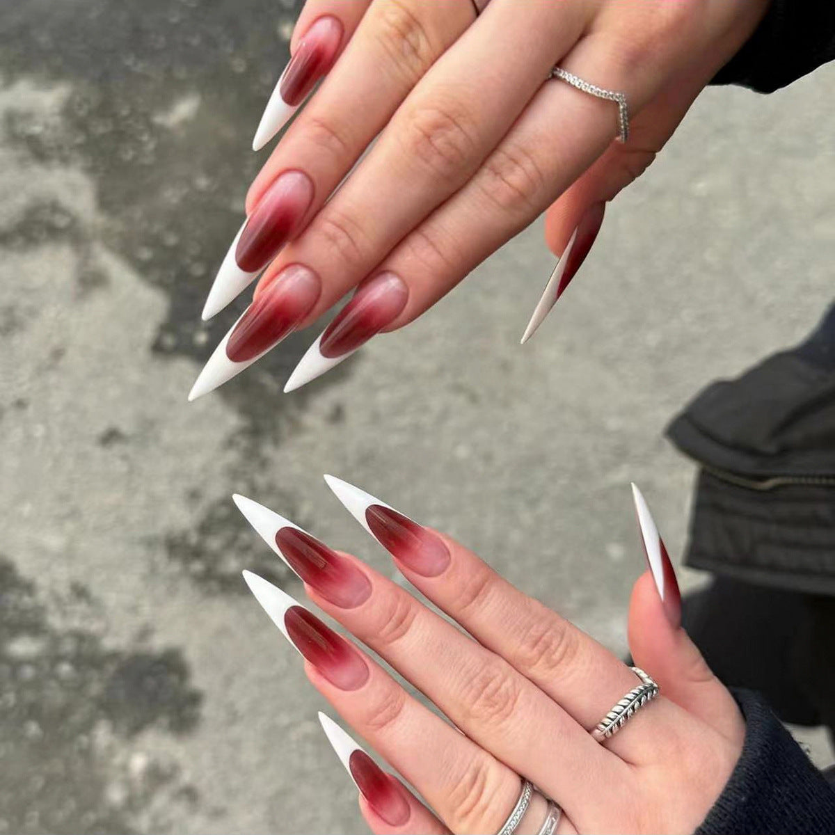 Manicure francesa de Halloween com mudança gradual e peça repetível para pressionar na unha | 365nails