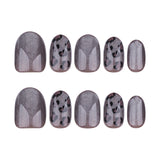 Popular película de lujo Spice Girl en gris oscuro corto con estampado de leopardo y ojos de gato para otoño e invierno (365nails)