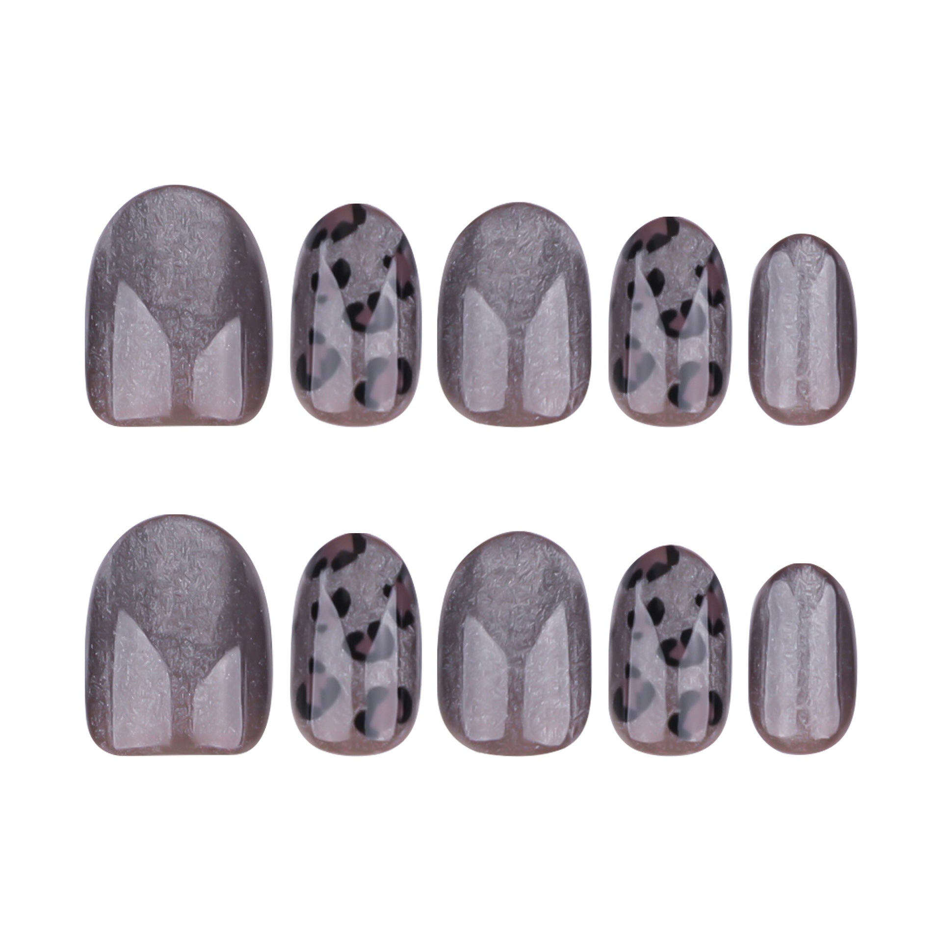 Popular película de lujo Spice Girl en gris oscuro corto con estampado de leopardo y ojos de gato para otoño e invierno (365nails)