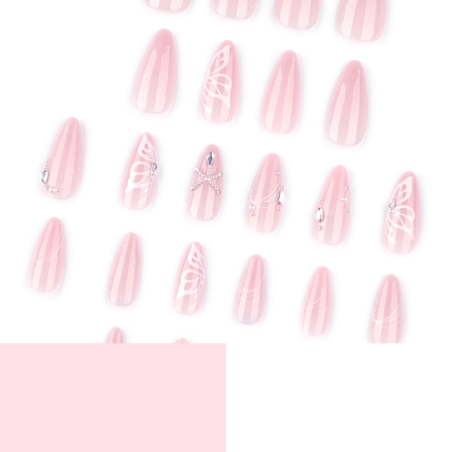 Naked pink cat eye sparkle butterfly short almond press-on nails