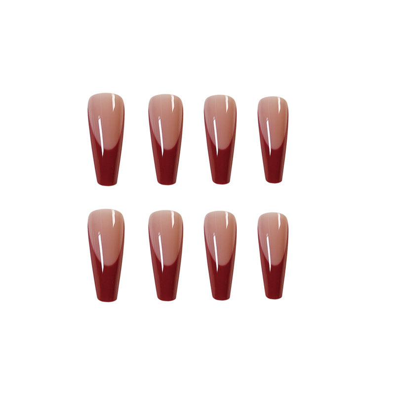Wearing armor long simple red edge French wearing armor white nail patch finished nail|365nails