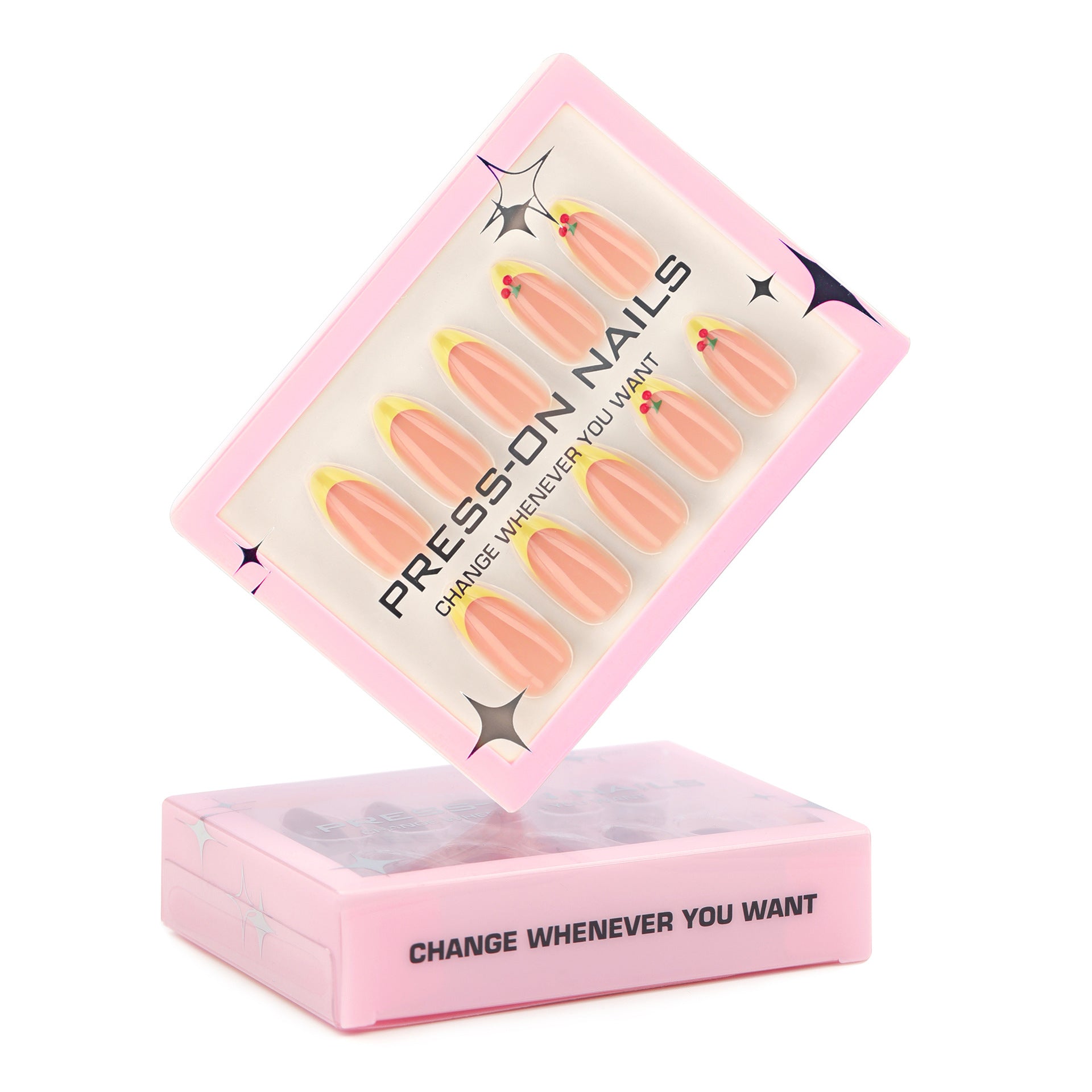 Cherry 3D three-dimensional simple and fresh French yellow almonds press-on nails