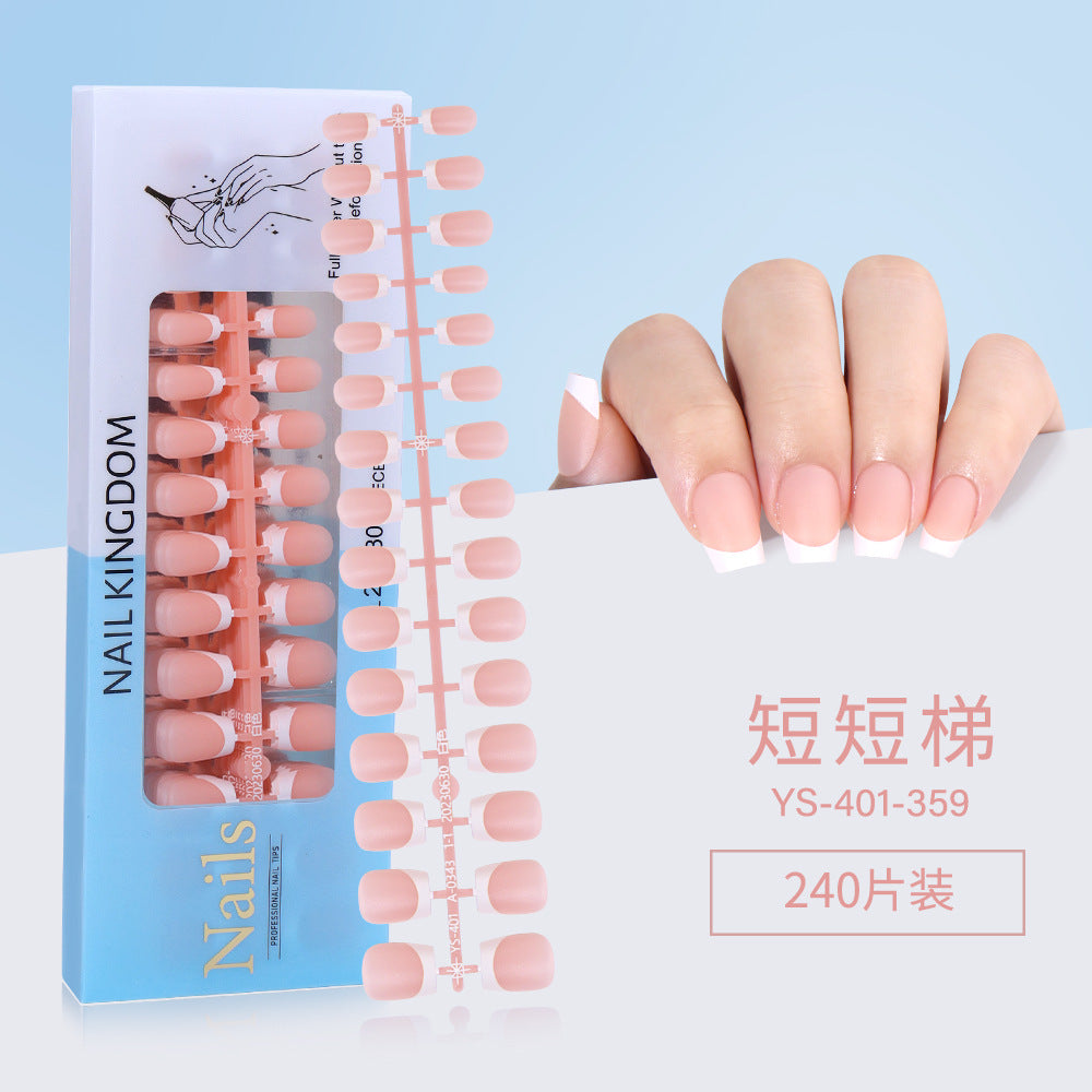 Nail Tips New French press on nails 240 pieces boxed fake nail manicure work in progress matte full sticker French nail piece