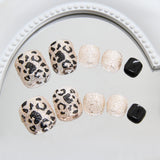 Unhas dos pés removíveis, elegantes e versáteis, com estampa de leopardo champanhe, 24 peças|365 unhas