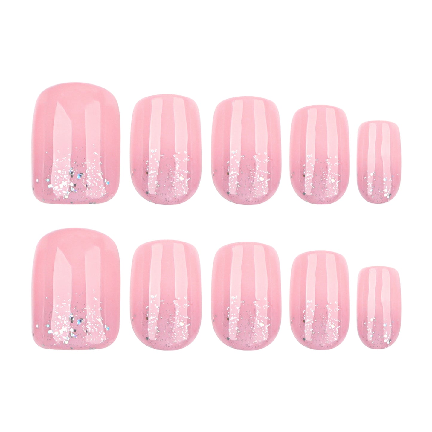 Reverse French gold glitter gradual change simple short square press-on nails